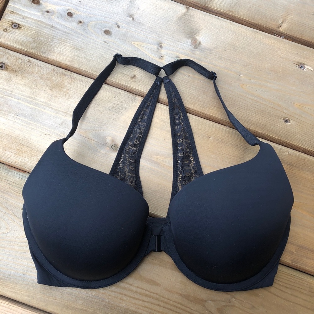 Victoria's Secret Black Perfect Shape Lace Back Padded Bra Underwire Racerback
